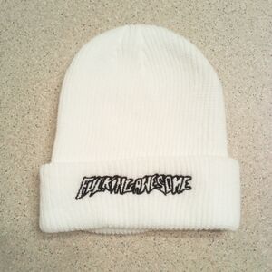 F*cking Awesome Super Soft Knit Embroidered Beanie Cap Hat - White / Black New